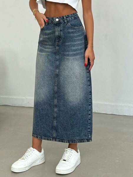 Jupe longue en jean bleu