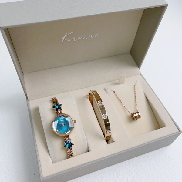 Ensemble de bijoux Kimio en or rose et pierres bleues