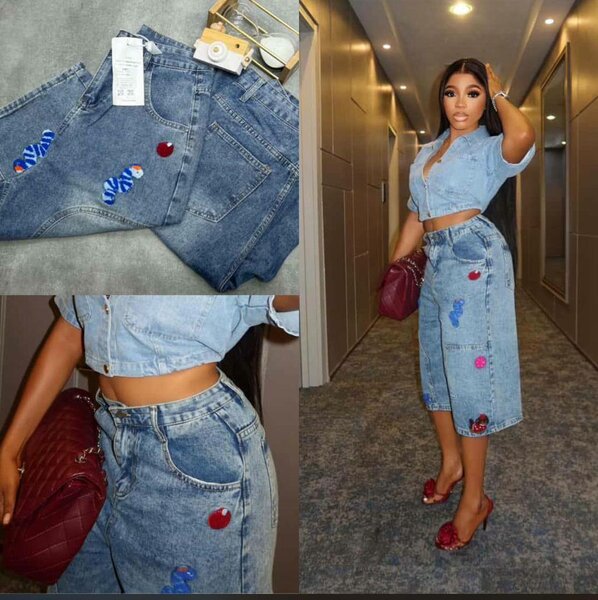 Women's Jeans Skirt with Embroidery Patches