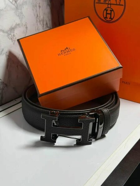 Ceinture en cuir noir Hermès Paris