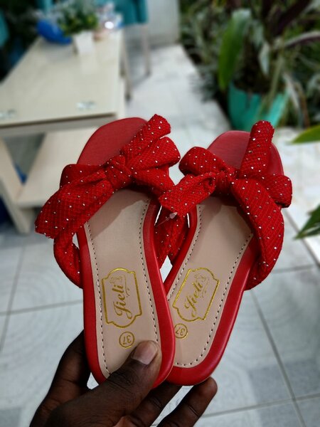 Red Flat Sandals with Bow for Women