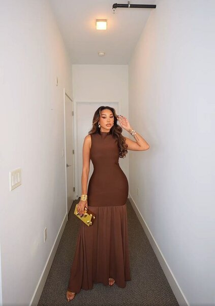 Brown Sleeveless Maxi Dress for Women