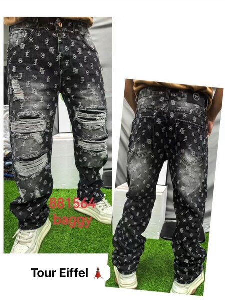 Jean baggy noir imprimé