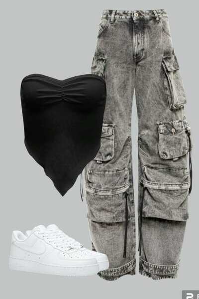 Jeans cargo femme gris