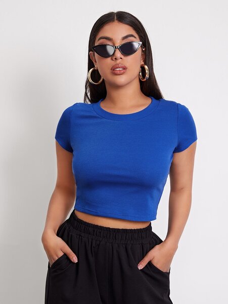 T-shirt court bleu femme
