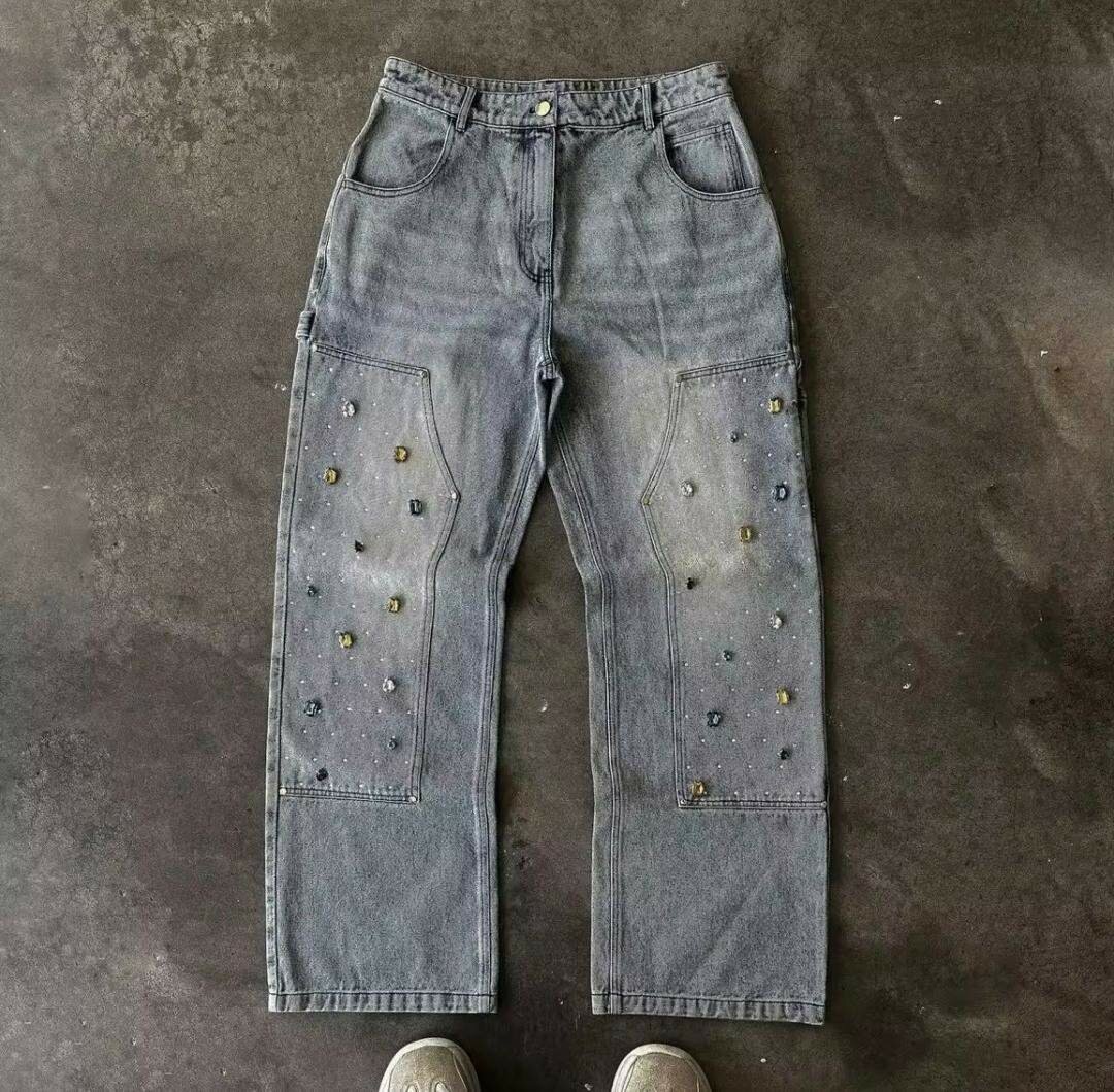 Jeans en denim avec perles colorées