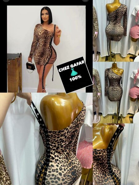 Robe léopard sexy asymétrique