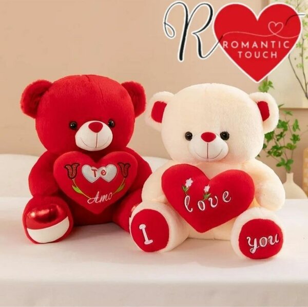 Ours en peluche romantique rouge et blanc