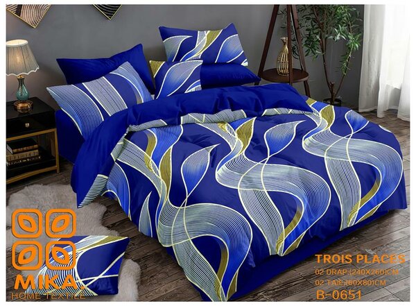 Parure de lit 3 pièces bleue